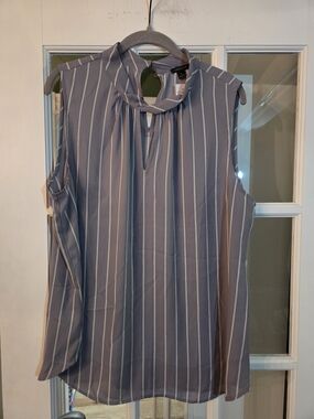 Ann Taylor Gray and White Striped Sleeveless Top